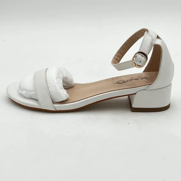 XYD White Open Toe Strappy Low Block Heel Sandal Ankle Strap Buckled Shoes - Picture 2 of 6